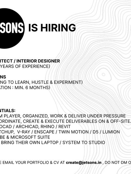 A minimalist ad from Jetsons in Mumbai for an Architect/Interior Designer and Interns, with a focus on essential skills.