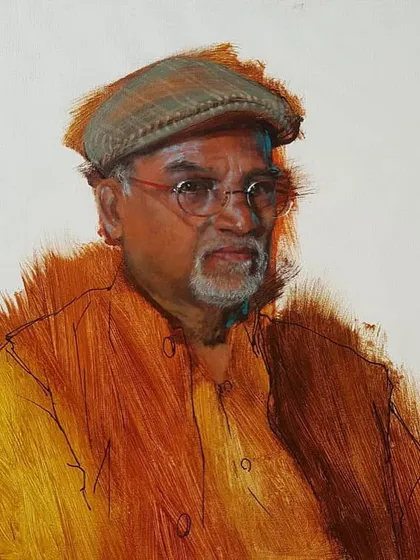 Another portrait study of Raosaheb Gurav Sir, focusing on a different expression and color palette.
