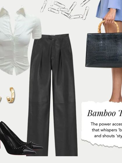 The Bamboo Tote, a power accessory that whispers 'boss' and shouts 'style'. The unique bamboo handle adds a natural, aesthetic appeal to your professional attire.