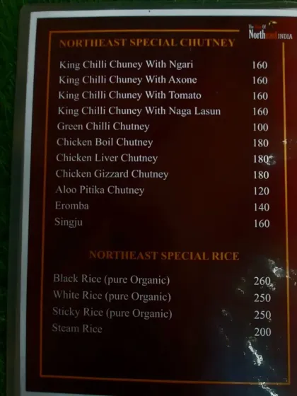 This section shows our special chutneys and rice. We have chutneys made with King Chilli and Axone, and offer different types of rice including pure organic black rice.