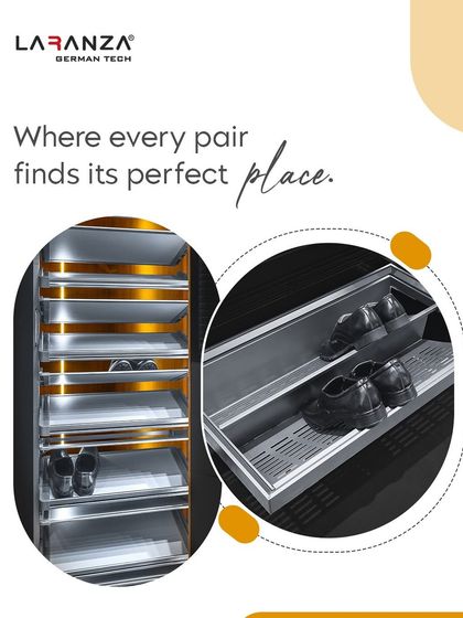 Here, every pair finds its perfect place. My pull-out shoe organizers are designed with ventilated bases to help footwear breathe, keeping them fresh and in top condition.