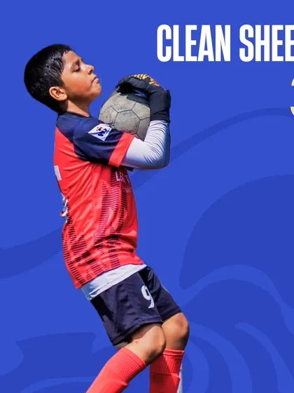 A graphic celebrating the 3 clean sheets kept by our U11 goalkeeper during the league season.