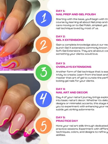 Our 5-day Summer Splash Workshop covers everything from nail prep and gel polish to Gel-X extensions, overlays, and nail art. It's the perfect way to dive into your nail journey.