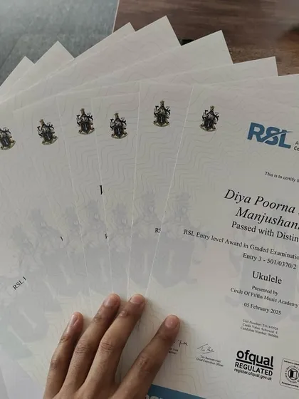 The results are in, and we couldn't be prouder. This stack of certificates represents the hard work of our students in the recent RSL exams, with 8 out of 10 achieving a Distinction. We celebrate every single achievement on the path to musical mastery.