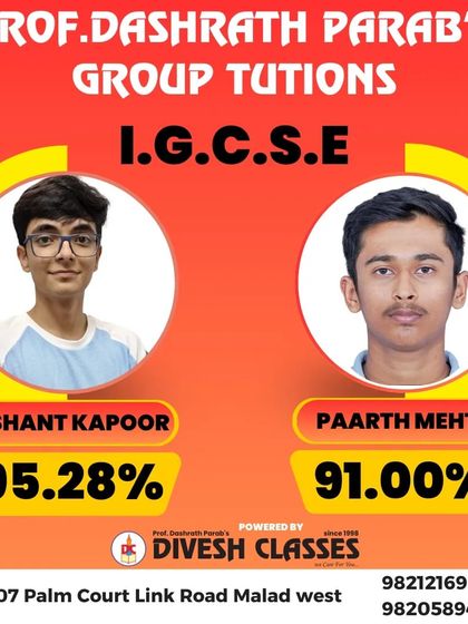 Our I.G.C.S.E. students have achieved outstanding results. Congratulations to Nishant Kapoor and Paarth Mehta for their brilliant performance, a result of personalized coaching and rigorous preparation.