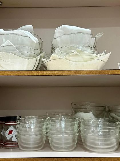 A look at the beautifully organized crockery and glassware for our elderly clients. Their niece, living in the USA, hired us to manage their move, and we were honored to help.