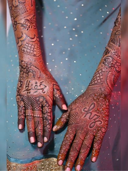 A beautiful shot of the back of the hands, with the initials 'HZ' and the name 'Hafiza' in Arabic script.