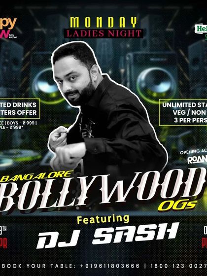 Another poster for the 'Bangalore Bollywood OGs' Ladies' Night, offering unlimited drinks and starters to make the night special.