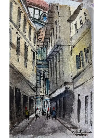 A watercolor sketch from my sketchbook, peeping through a narrow Florentine street to see the majestic Duomo. This magnificent structure left a lasting impression on my soul.