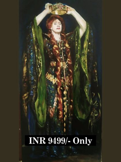 A dramatic painting inspired by historical art, titled 'The Weight of a Crown'. This large piece is available for sale.