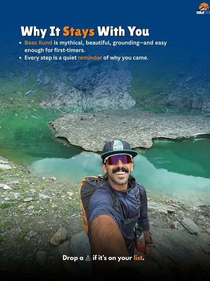 A selfie at Beas Kund. This trek is mythical, beautiful, and easy enough for first-timers, leaving you with a lasting sense of accomplishment.