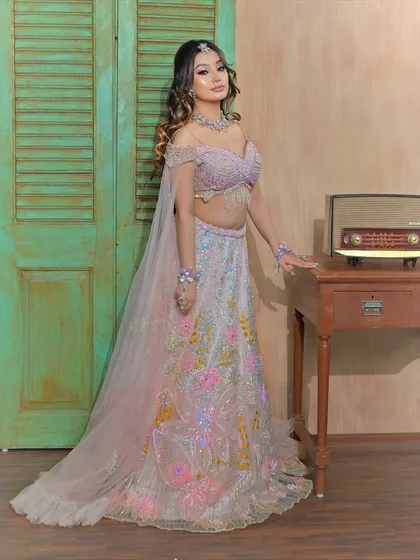 A graceful pose next to a vintage radio, combining modern fantasy with a touch of retro charm.