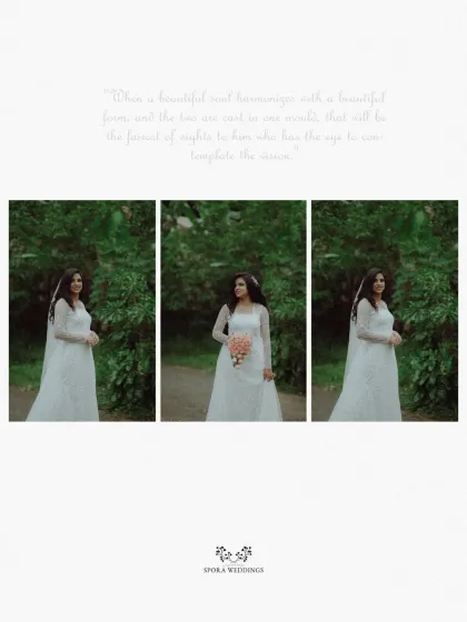 A triptych of bridal portraits set in nature, celebrating the bride's serene beauty and the beginning of her new chapter.
