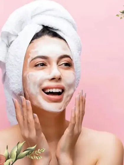A trivia image showing a woman happily washing her face. This is a visual clue for our trivia question about the product that keeps pores clear.