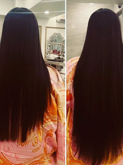 Another look at an incredible 32-inch transformation. My experience ensures that even with extreme lengths, the result is always natural-looking, comfortable, and flawlessly blended.