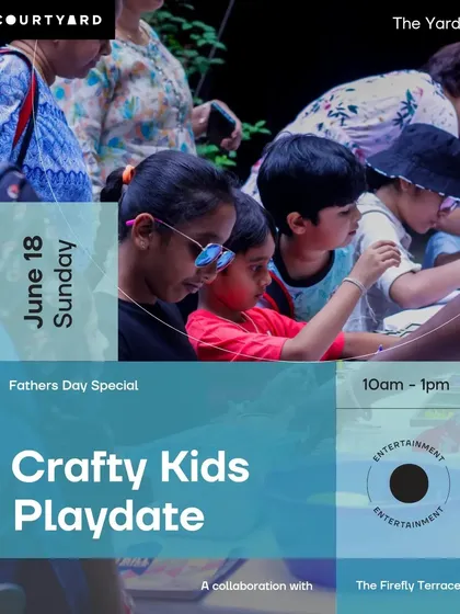 This is the poster for our special Father's Day event, a "Crafty Kids Playdate." I believe that creating art together is a powerful way for families to bond and celebrate special occasions.