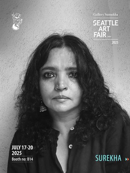 The artist announcement for Surekha for the Seattle Art Fair, featuring her portrait. We believe in celebrating the creators behind the art.