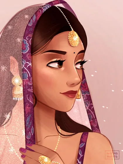 A close-up of my 'Indian Girl' redraw, focusing on the character's face and the detailed jewelry. This highlights my improved rendering of facial features and accessories.