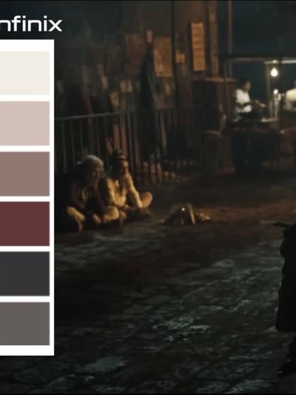 The color palette from the gritty, atmospheric Infinix campaign. This shows how the wardrobe's muted and earthy tones were chosen to complement the nocturnal, urban setting of the advertisement.