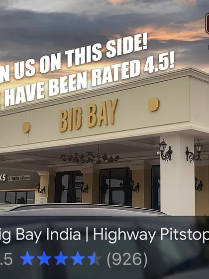 This graphic proudly displays our 4.5-star rating from over 926 Google reviews, a testament to our commitment to being a top-rated highway pitstop.