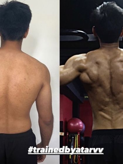 The back transformation after 11 weeks. We went from a smooth back to a detailed, muscular landscape with visible definition in the lats and traps.
