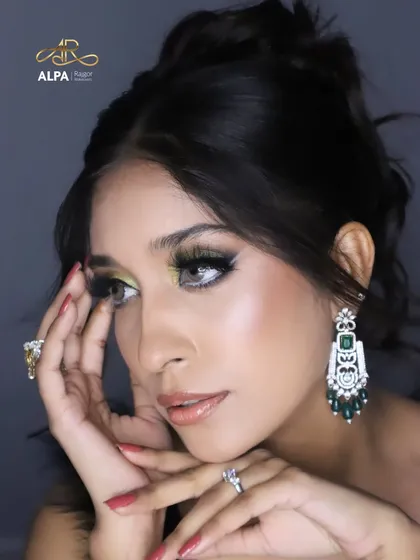 A portrait shot capturing the intensity and glamour of the look.