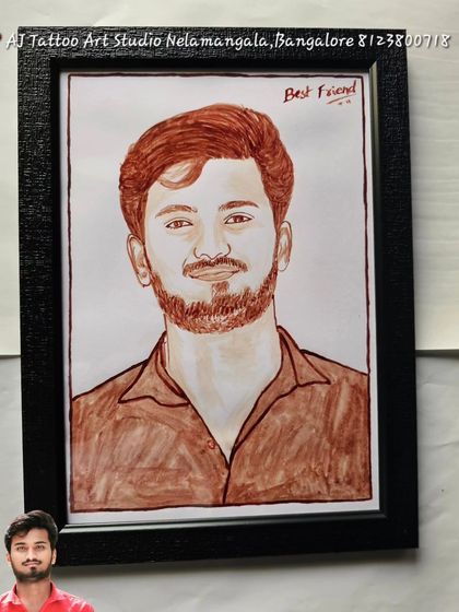 A blood portrait created for a best friend. The simple message "Best Friend" is written on the artwork, making it a clear and heartfelt tribute to their friendship.