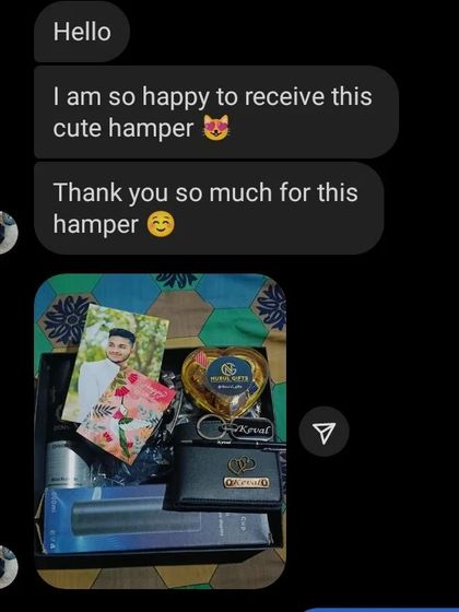"I am so happy to receive this cute hamper." A customer is delighted with their gift hamper.
