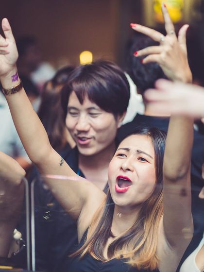 A guest singing with pure passion. The crowd at Happy Brew is always supportive, cheering on every single performer.