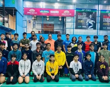 A group photo of our players and coaches with National Coach Vijaydeep Singh Nita. These mentorship sessions provide immense motivation and learning opportunities for our aspiring champions.
