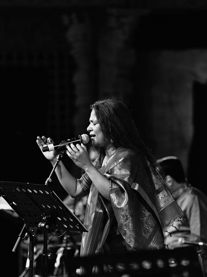 A black and white capture from my performance at the Bengaluru Ganesh Utsava. This was a special concert where we explored the stories and songs of Karnataka's diverse folk cultures.