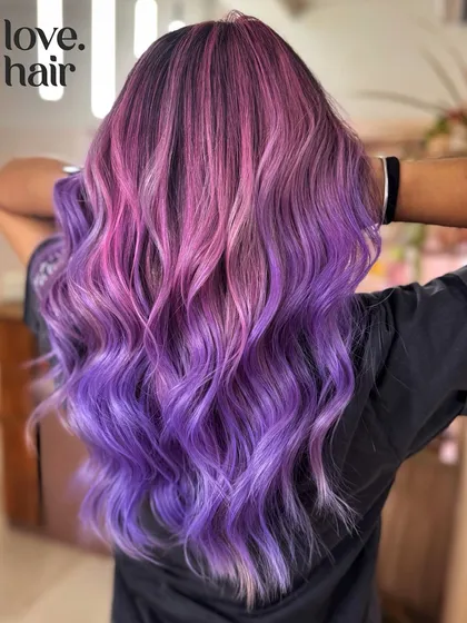The full view of this stunning cotton candy dream hair.