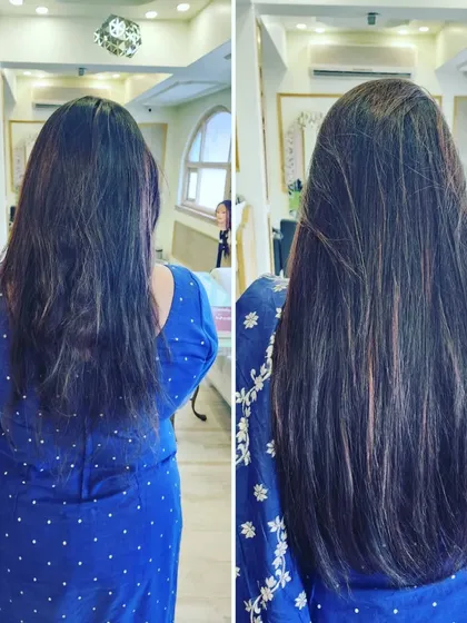 In this transformation, we added length and subtle volume. The extensions blend perfectly, creating a natural-looking, longer style with a healthy sheen.