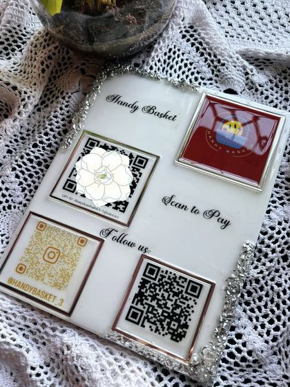 Another view of the custom resin scanner stand, showing the clean design and silver crystal accents. A perfect tool for any small business owner.