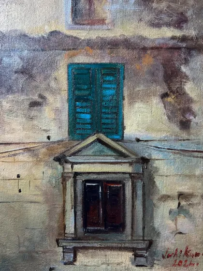 'Window to Sienna,' an 8x10 oil on canvas painting. The architecture in Sienna is so intriguing, and I was inspired to capture the character of this single window from my trip.