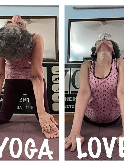 A collage showing different heart-opening and back-bending movements, demonstrating the variety in my practice.