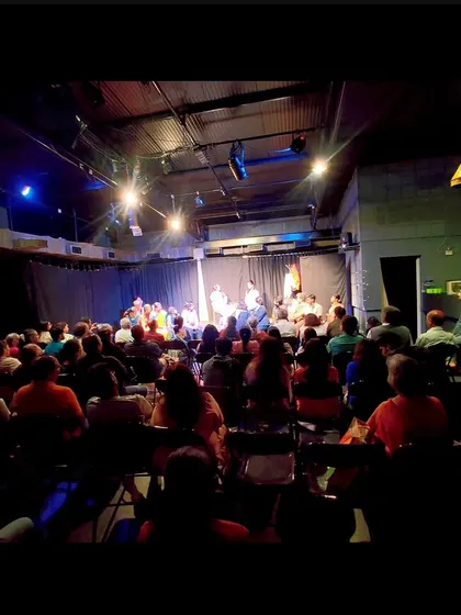 A wide view of a packed house for a Vyoma Actors Studio showcase, celebrating the successful completion of another acting intensive.