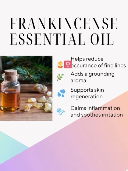 Frankincense Essential Oil has a grounding aroma and amazing skin benefits. It helps reduce the appearance of fine lines, supports skin regeneration, and calms inflammation.