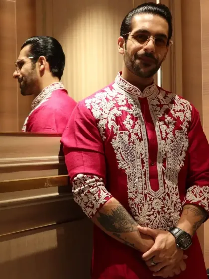 A close-up view of the client, highlighting the intricate embroidery details.