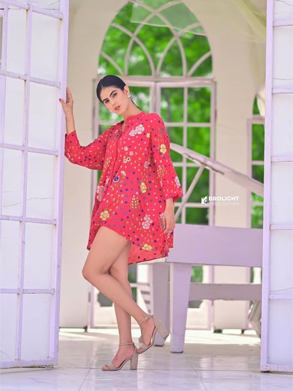 Another shot from a dress brand's commercial shoot, highlighting how the natural light and elegant architecture of our set enhance the product.