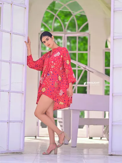 Another shot from a dress brand's commercial shoot, highlighting how the natural light and elegant architecture of our set enhance the product.