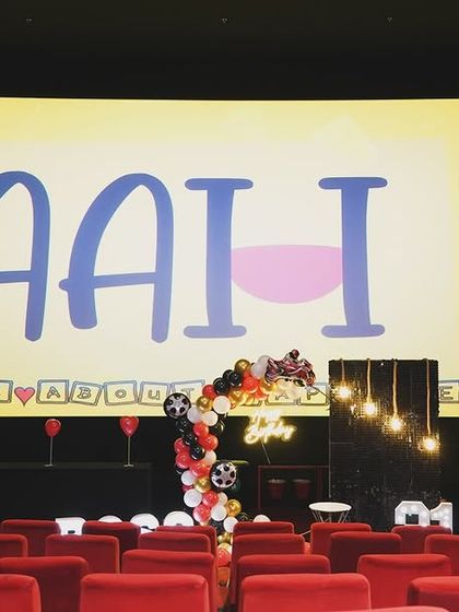 A proud moment for us, seeing our 'All About Happiness' logo displayed on the big screen in a theatre.