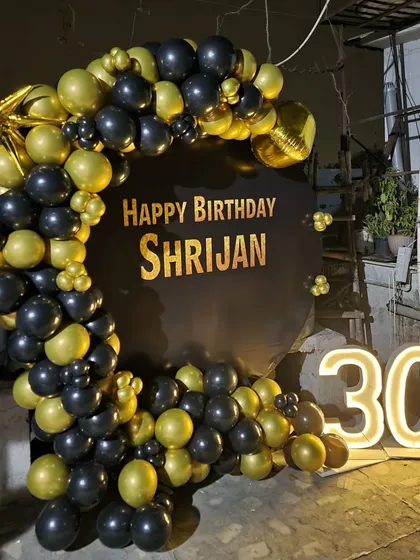 A clear, centered shot of the custom 'Happy Birthday Shrijan' backdrop, perfect for a personalized celebration.