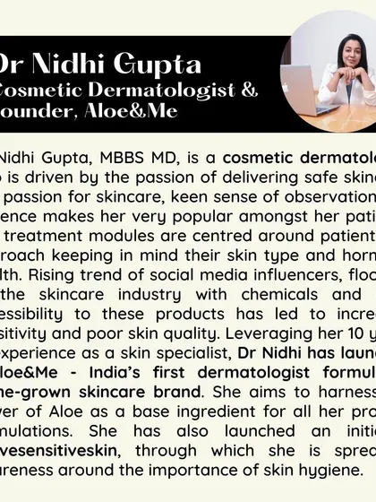 My profile from the Outlook India feature, detailing my patient-first approach and the mission behind my brand, Aloe & Me.