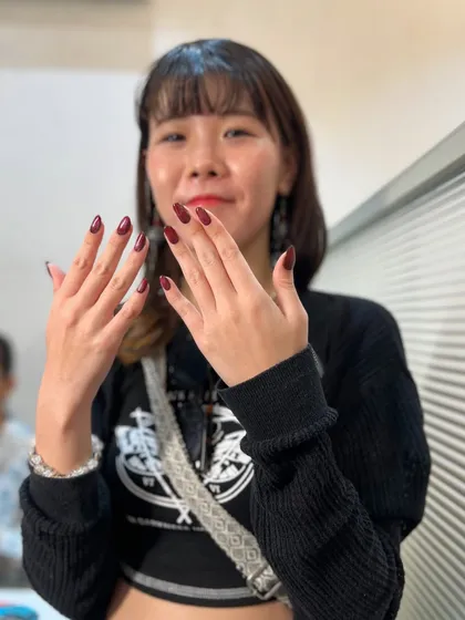 The happy face of a satisfied client. She chose this beautiful deep red shade, and her smile at the end of the service is the best reward for my team and me.