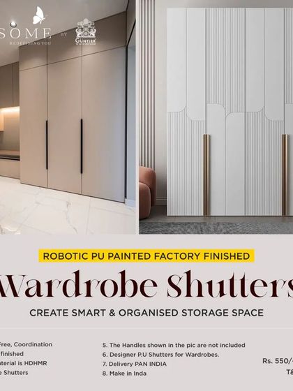 Our factory-finished wardrobe shutters are made from durable HDHMR and painted with a robotic PU process, offering a hassle-free, high-quality solution.