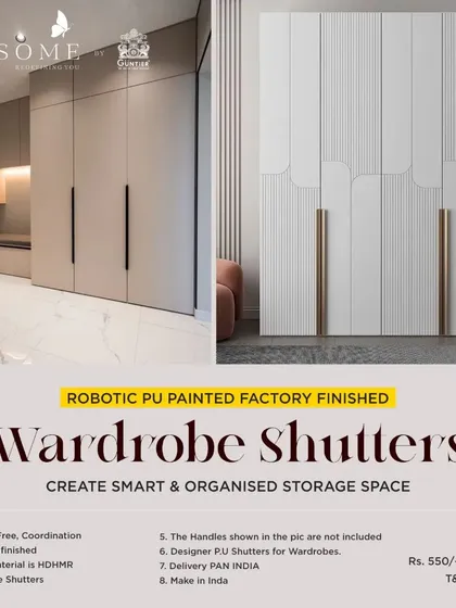 Our factory-finished wardrobe shutters are made from durable HDHMR and painted with a robotic PU process, offering a hassle-free, high-quality solution.