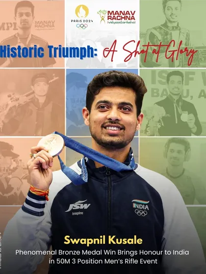 A historic moment for India and an inspiration for our students. We celebrate Swapnil Kusale's phenomenal Bronze Medal win in the 50M 3 Position Men's Rifle Event at the Paris 2024 Olympics.