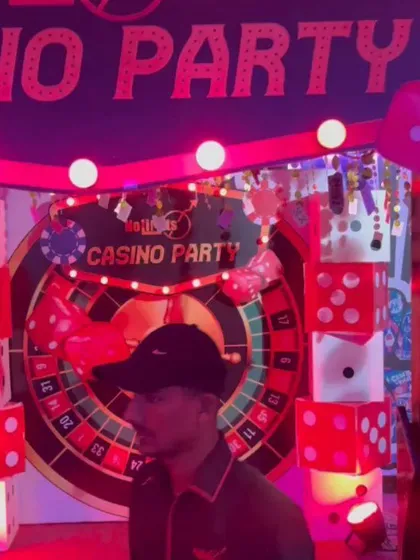 A view of the elaborate 'Casino Party' decor right next to my DJ setup.