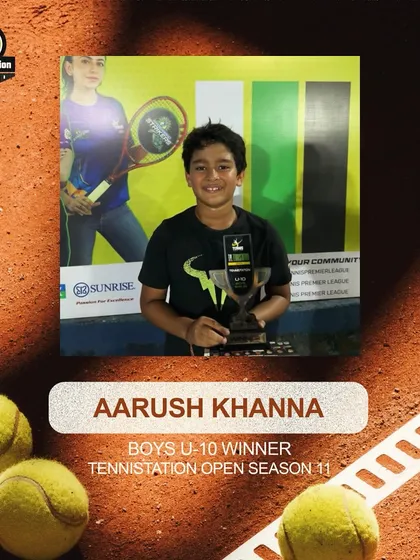 Champion of the court! Kudos to Aarush Khanna for clinching the title of the U-10 Boys TenniStation Open Season 11 Tournament.